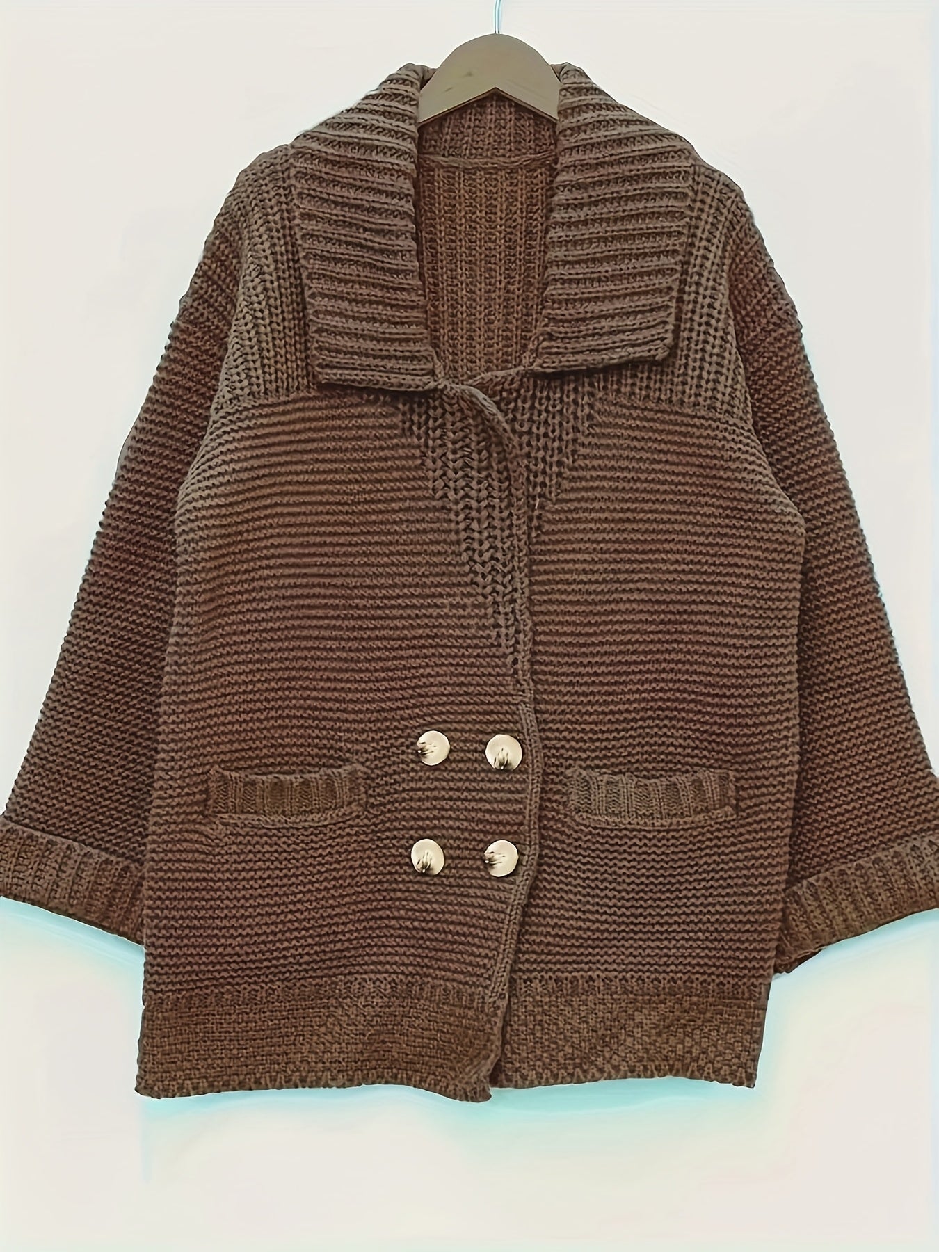 Plus Size Women's Knit Cardigan Coat – Elegant Lapel Poncho for Fall/Winter
