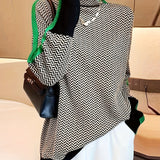 Plus Size High Neck Knit Sweater - Women's Elegant Long Sleeve Pullover for Fall Winter, Hand-Washable