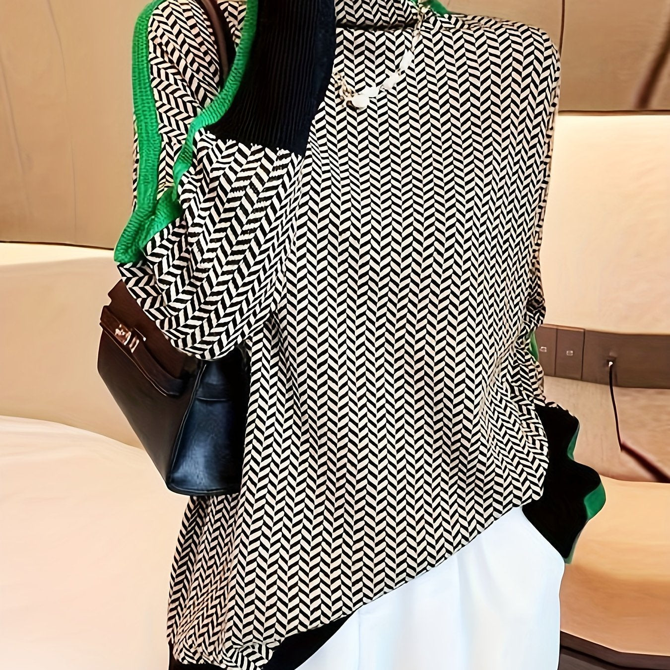 Plus Size High Neck Knit Sweater - Women's Elegant Long Sleeve Pullover for Fall Winter, Hand-Washable
