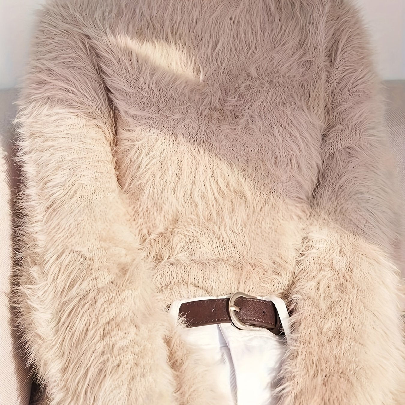 Women's Plus Size Faux Mink Long Fur Pullover Sweater, Crew Neck Polyester Knit, Stretch, All-Season