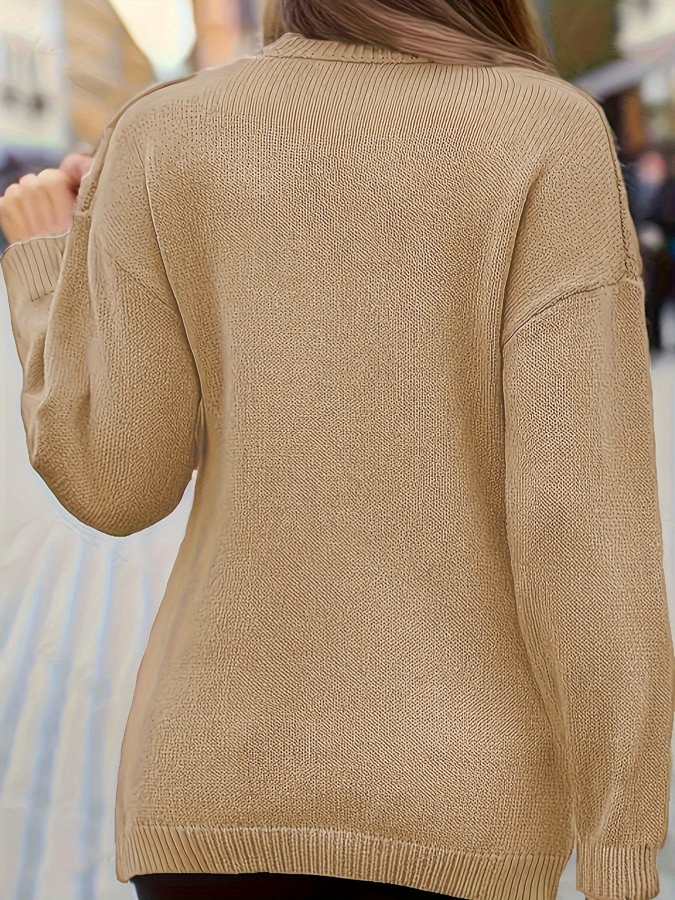 Plus Size Cable Knit Wrap V-Neck Sweater, Drop Shoulder Long Sleeve Pullover
