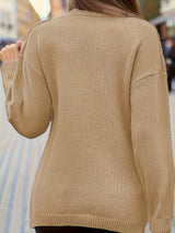Plus Size Cable Knit Wrap V-Neck Sweater, Drop Shoulder Long Sleeve Pullover