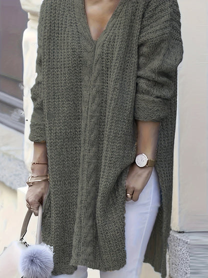 Women's Casual V-Neck Long Sleeve Knit Pullover Sweater