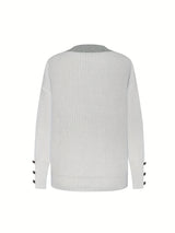 Plus Size Oversized Women's Sweater - Soft Knit Pullover with Button Front Placket, Long Sleeve Crew Neck for Fall/Winter