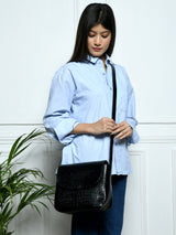 Diva Black Croco Sling Bag Elegant Leather