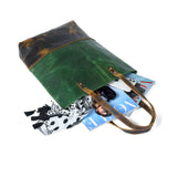 premium green leather tote for women