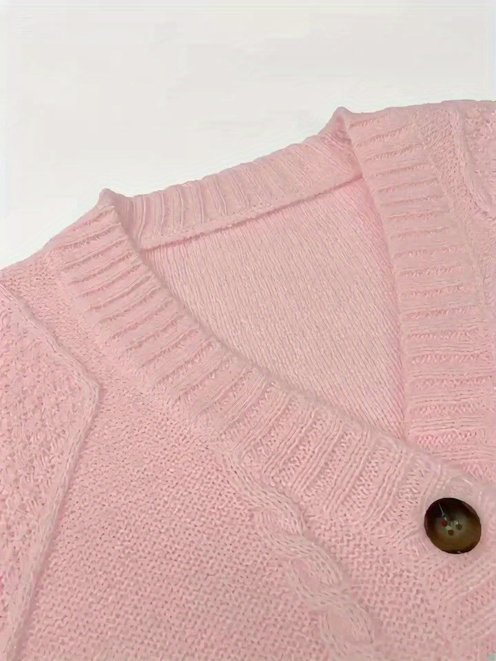 Plus Size Twist-Front Button Cardigan Sweater – V-Neck Long Sleeve Casual Knit