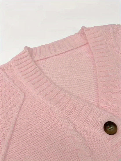Plus Size Twist-Front Button Cardigan Sweater – V-Neck Long Sleeve Casual Knit