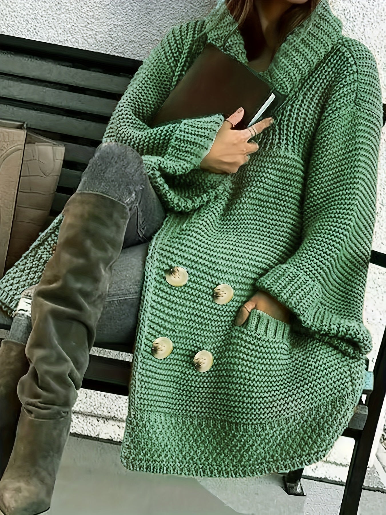 Plus Size Women's Knit Cardigan Coat – Elegant Lapel Poncho for Fall/Winter