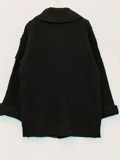 Plus Size Women's Knit Cardigan Coat – Elegant Lapel Poncho for Fall/Winter