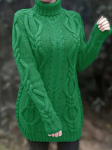 Women's Plus Size High-Neck Cable Knit Sweater - Long Sleeve Solid Pullover, Soft Warm Fall Winter Top