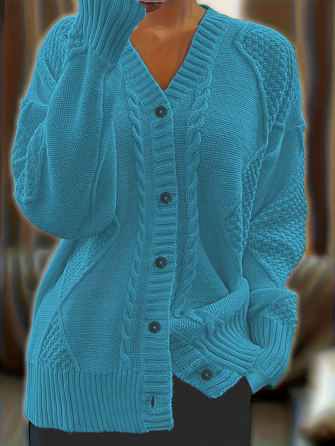 Plus Size Twist-Front Button Cardigan Sweater – V-Neck Long Sleeve Casual Knit