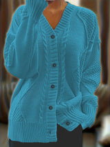 Plus Size Twist-Front Button Cardigan Sweater – V-Neck Long Sleeve Casual Knit