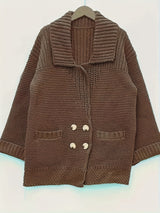 Plus Size Women's Knit Cardigan Coat – Elegant Lapel Poncho for Fall/Winter