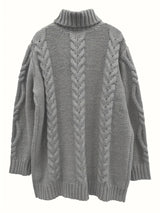 Women's Plus Size High-Neck Cable Knit Sweater - Long Sleeve Solid Pullover, Soft Warm Fall Winter Top