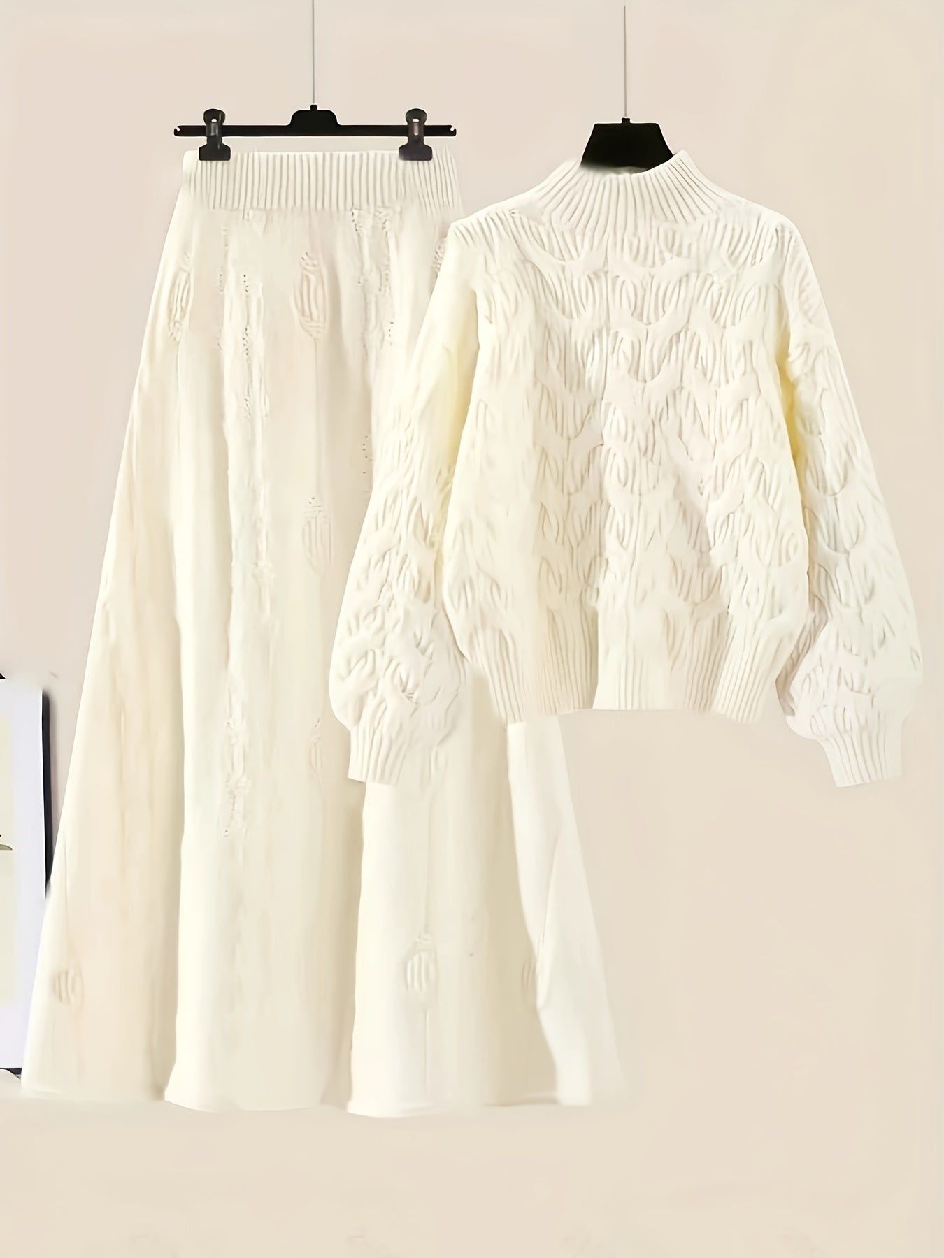 Plus Size Knit Pullover Sweater and Skirt Set, Round Neck