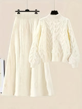 Plus Size Knit Pullover Sweater and Skirt Set, Round Neck