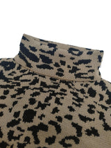 Plus Size Leopard Print Sweater - Cozy Acrylic High-Neck Pullover, Long Sleeve Oversized Knit for Fall Winter