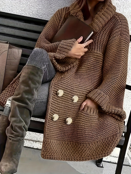 Plus Size Women's Knit Cardigan Coat – Elegant Lapel Poncho for Fall/Winter