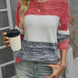 Plus-Size Drop Shoulder Striped Pullover Sweater - Stretchy Oversized Knit Long Sleeve Crew Neck for Fall Winter