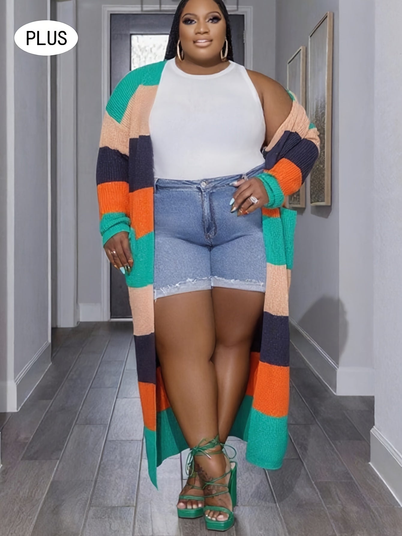 Women's Multicolor Striped Long Knit Cardigan Sweater