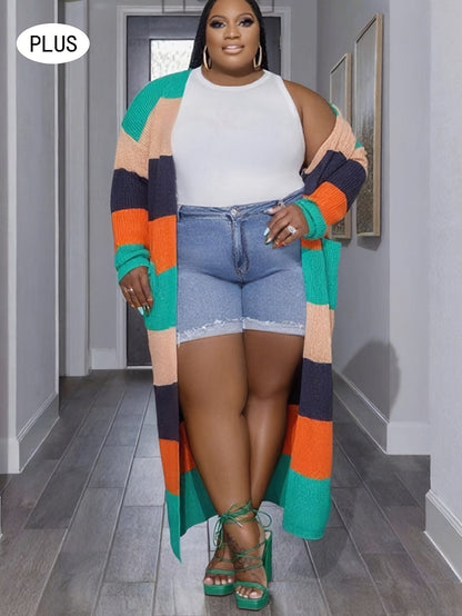 Women's Multicolor Striped Long Knit Cardigan Sweater