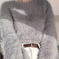 Women's Plus Size Faux Mink Long Fur Pullover Sweater, Crew Neck Polyester Knit, Stretch, All-Season