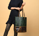 premium green leather tote for women