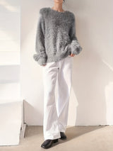 Women's Plus Size Faux Mink Long Fur Pullover Sweater, Crew Neck Polyester Knit, Stretch, All-Season