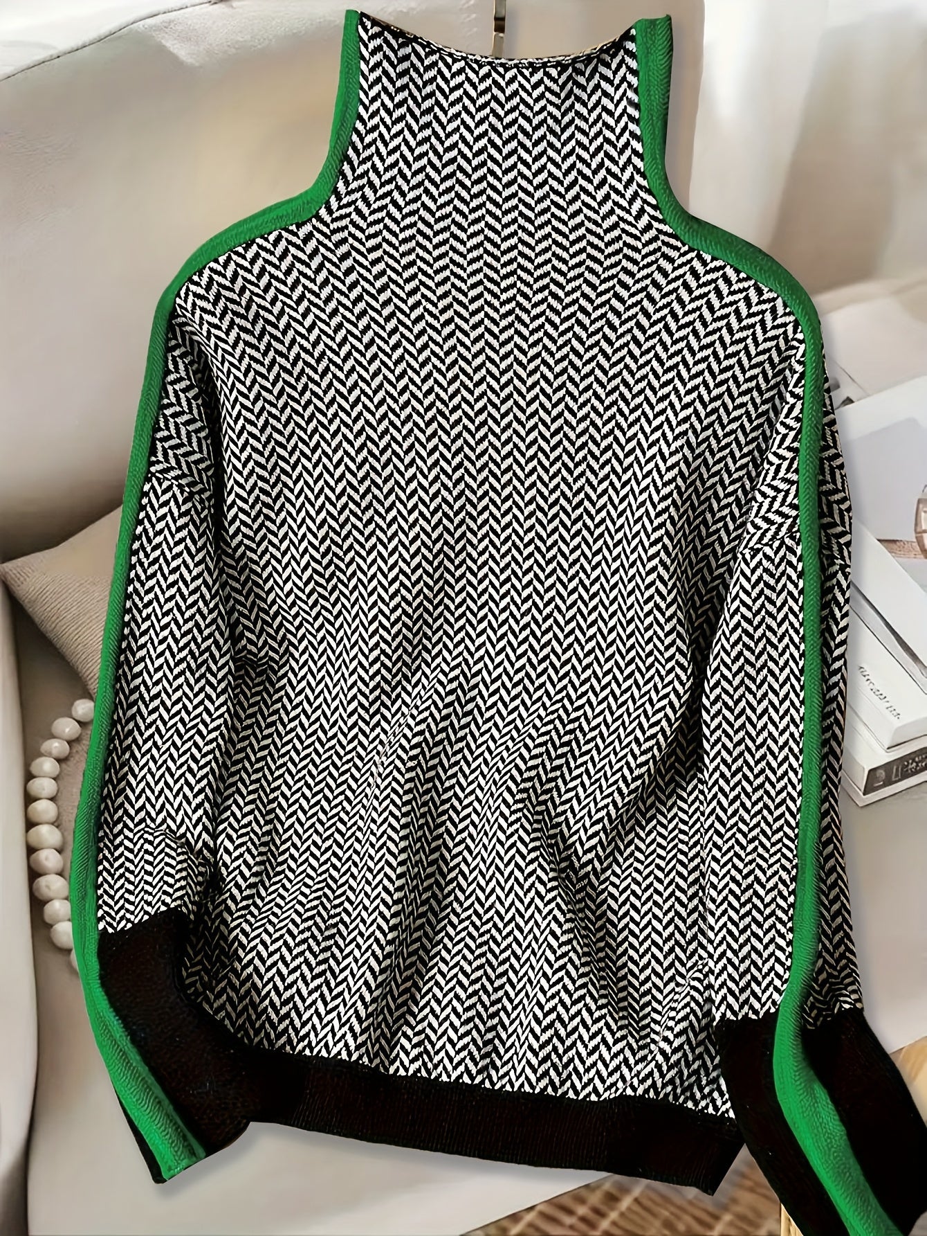 Plus Size High Neck Knit Sweater - Women's Elegant Long Sleeve Pullover for Fall Winter, Hand-Washable