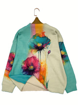Plus Size Heavyweight Floral Crewneck Sweater — Thick Oversized Winter Pullover (Multi-Color)