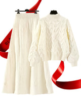 Plus Size Knit Pullover Sweater and Skirt Set, Round Neck