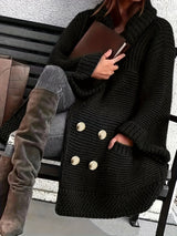 Plus Size Women's Knit Cardigan Coat – Elegant Lapel Poncho for Fall/Winter