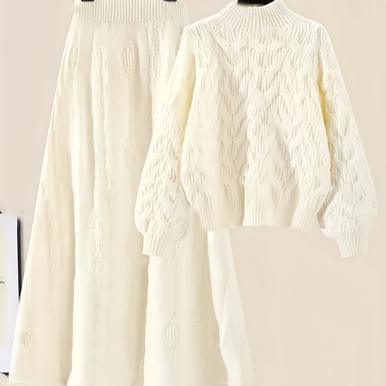Plus Size Knit Pullover Sweater and Skirt Set, Round Neck
