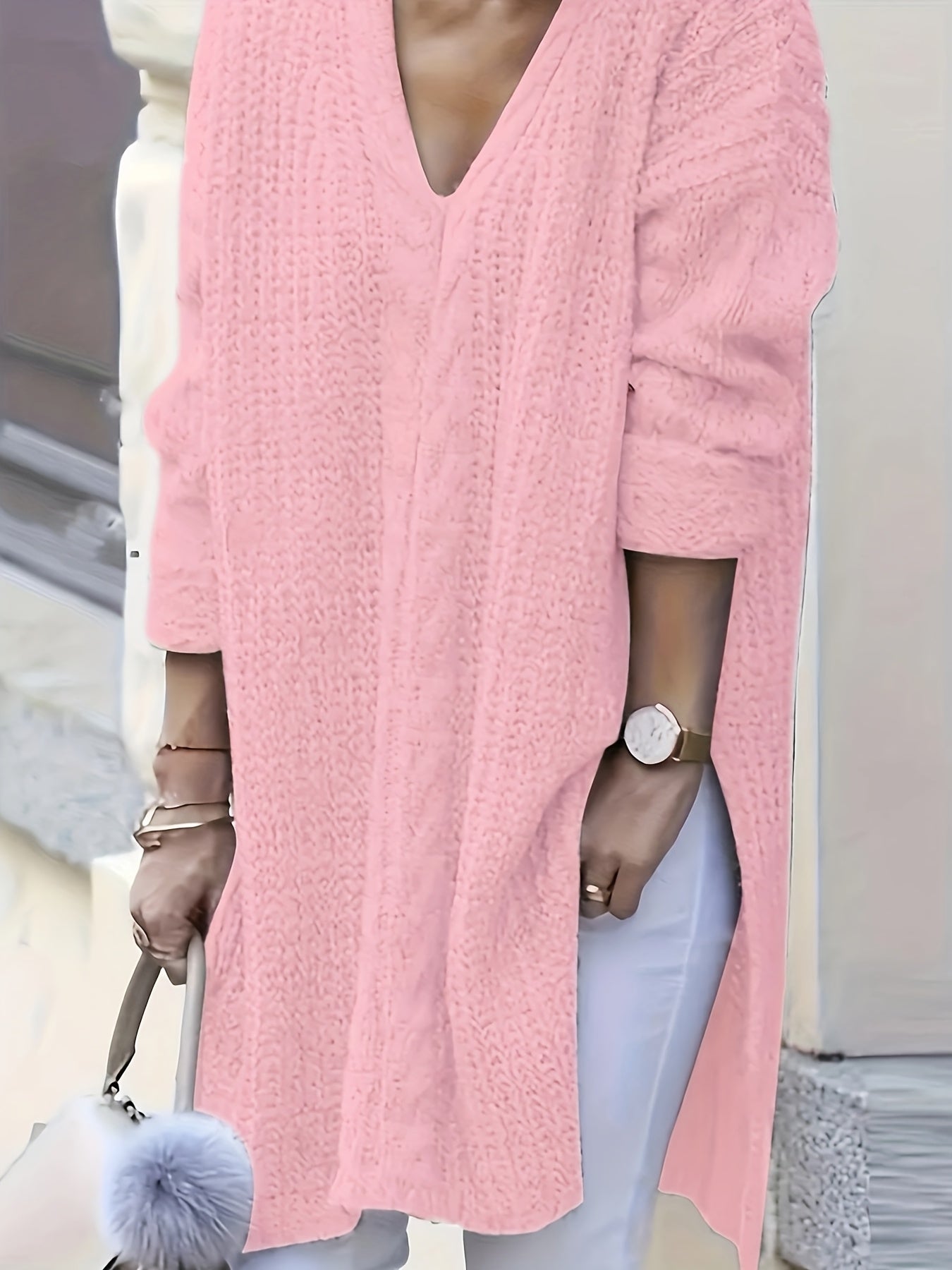 Women's Casual V-Neck Long Sleeve Knit Pullover Sweater