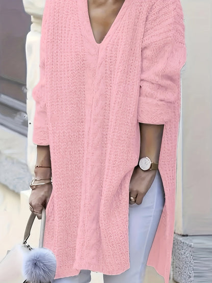 Women's Casual V-Neck Long Sleeve Knit Pullover Sweater