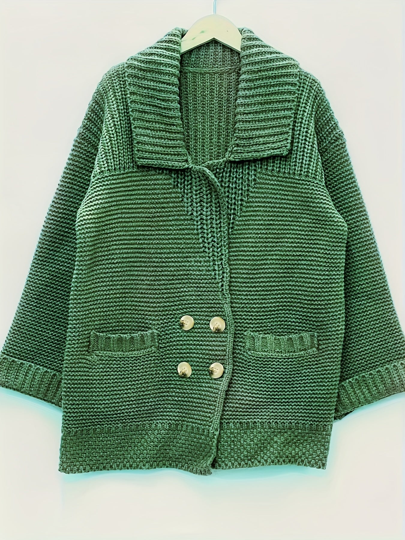 Plus Size Women's Knit Cardigan Coat – Elegant Lapel Poncho for Fall/Winter