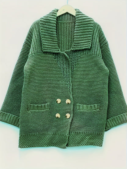 Plus Size Women's Knit Cardigan Coat – Elegant Lapel Poncho for Fall/Winter