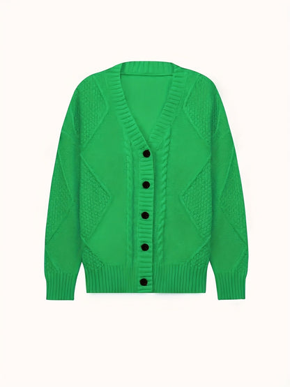 Plus Size Twist-Front Button Cardigan Sweater – V-Neck Long Sleeve Casual Knit