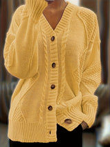 Plus Size Twist-Front Button Cardigan Sweater – V-Neck Long Sleeve Casual Knit