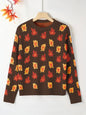 Plus Size Women's Round Neck Pullover Sweater – Falling Leaves Floral Knit, 1XL–4XL (Autumn/Winter)
