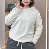 Plus Size Hooded Knit Pullover Sweater – Embossed Crochet Loose Fit for Spring & Autumn