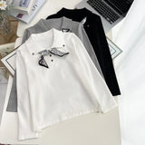 Plus Size Women's Knitted Sweater Jumper XXXL Lace-Up Lapel with Silk-Scarf Detail Autumn Casual