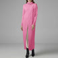 Women's Turtleneck Calf-Length Sweater Dress - Split Hem Patchwork Knit, Long Sleeve Casual Pullover, Plus Size to 5XL