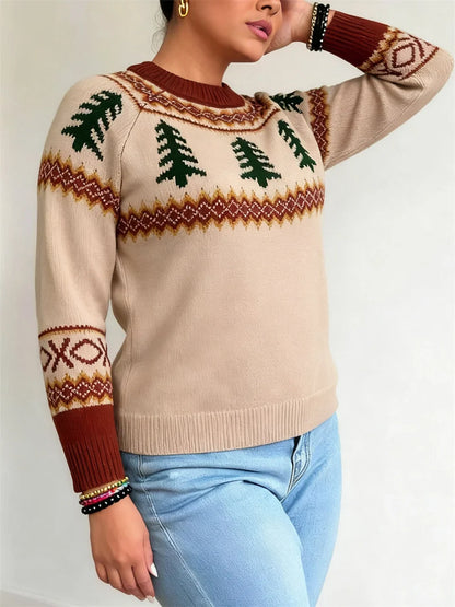 Plus Size Women's Crew Neck Pullover Sweater - Loose Knit Autumn Winter Christmas Top