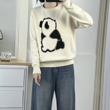Plus Size Women's Panda Jacquard Knit Sweater – Autumn/Winter Casual Soft Jumper