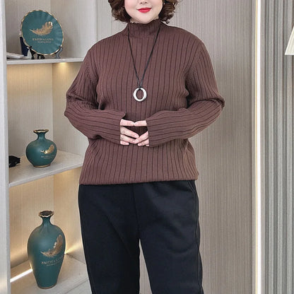 Plus Size Mock Neck Knit Sweater - Slim Fit Casual Pullover for Women, Autumn/Winter