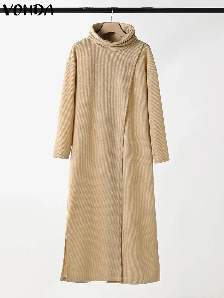 Plus Size Turtleneck Long Pullover Sweater – Split Hem Patchwork Long Sleeve (Up to 5XL)