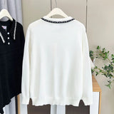 Plus Size Women's Polo Collar Knit Sweater with Hollow-Out Patchwork - Casual Pullover for Spring/Autumn