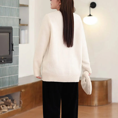 Plus Size XXXL Women's Bear Embroidered O-Neck Sweater Autumn Winter Preppy Thermal Pullover